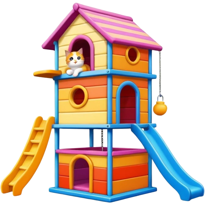 cats relaxing in a vertical playhouse emoji