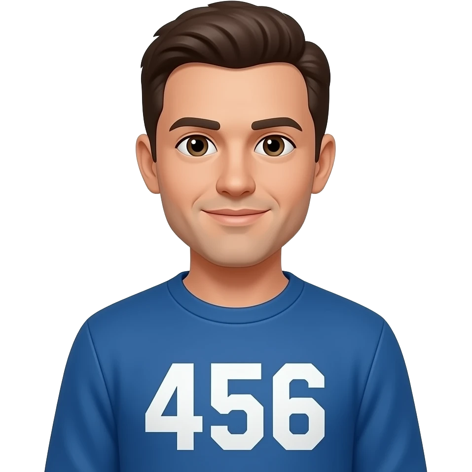 A Man with BLUE sweatshirt and number 456 on print emoji