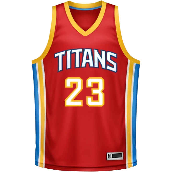 red, yellow, white titans basketball jersey with no blue emoji