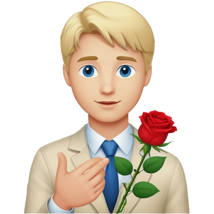 Blonde haired blue eyed man giving out a rose emoji