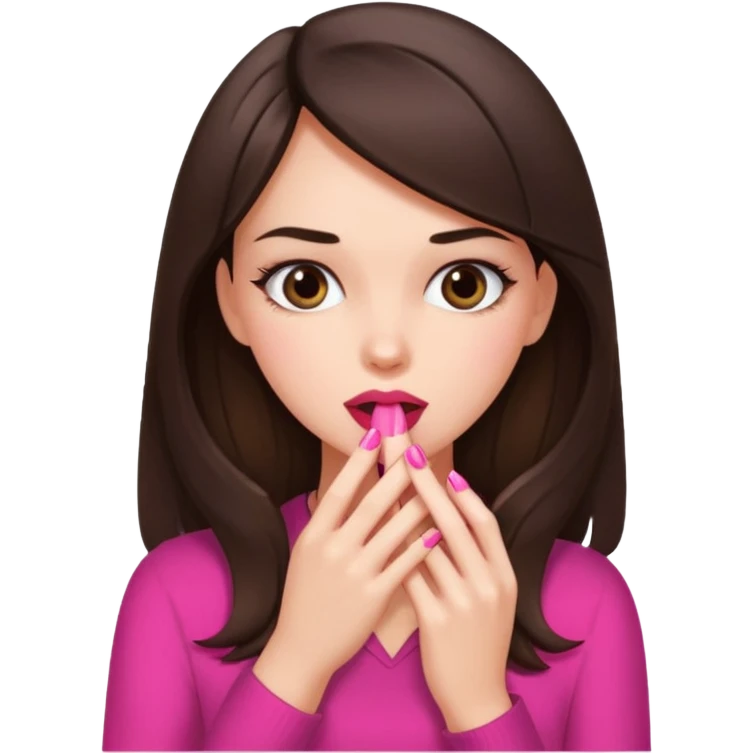 Brunette girl bitting her pink nails seductively  emoji