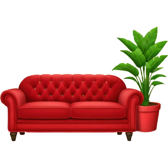 red velvet couch with a mic, houseplants, and karaoke sign emoji