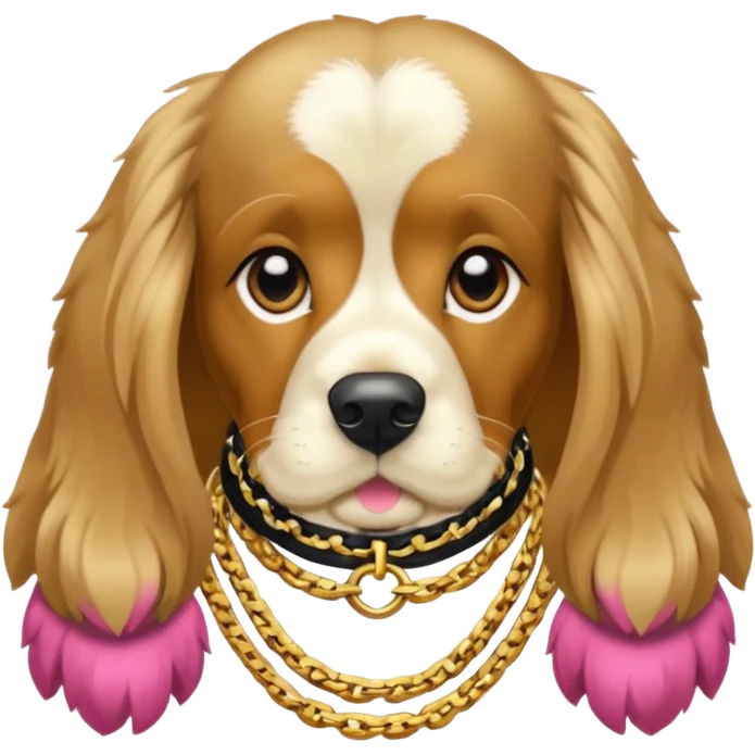 Собака породы черно-белый русский кокер спаниель с реперской цепью emoji