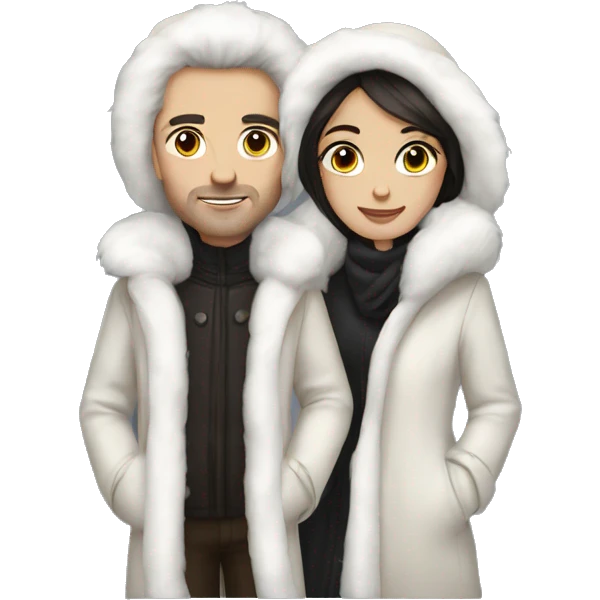 Dark haired White couple in long fur coats emoji