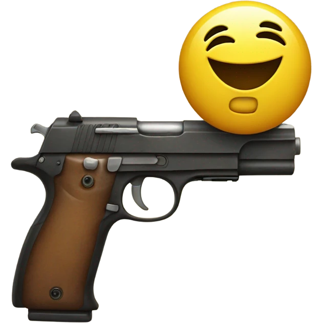 Smiley face with big grin and gun in hand  emoji