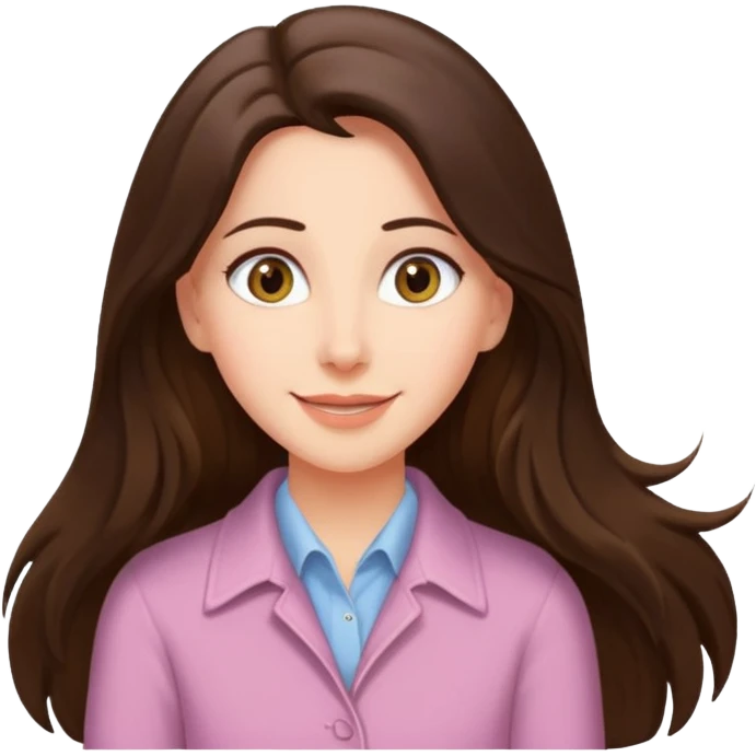 happy long haired brunette girl hazel eyes in light pink watching seinfeld emoji