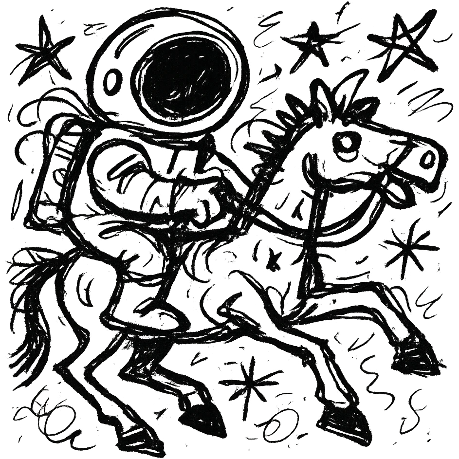 astronaut on horseback with stars in background emoji