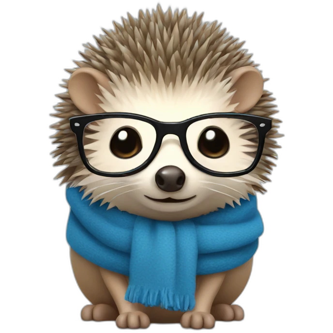 hedgehog with long blue scarf and black glasses emoji