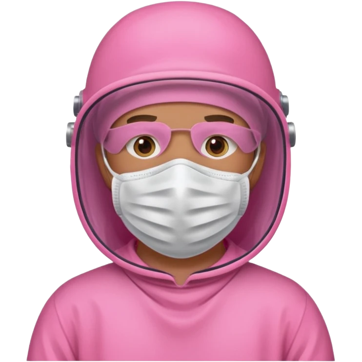 man in pink protection clothes with full-faced pink mask covered whole face emoji