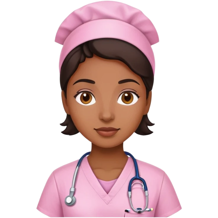 Dark brown woman in Light pink scrubs emoji