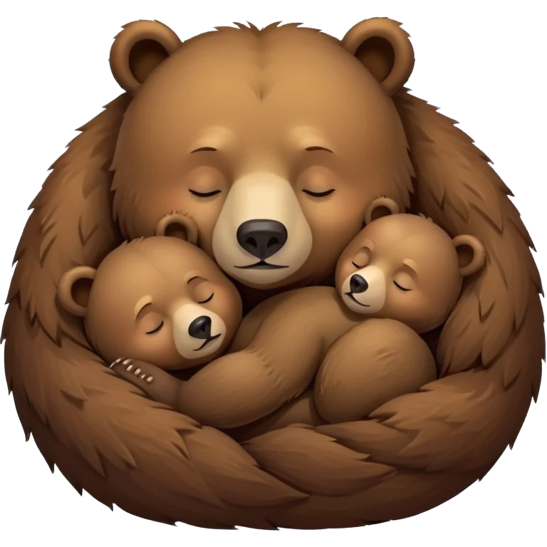 A Bear hibernating with her Two cubs emoji