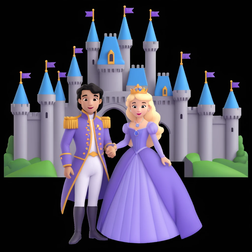 prince and princess Disney dress close up photo in castle background emoji