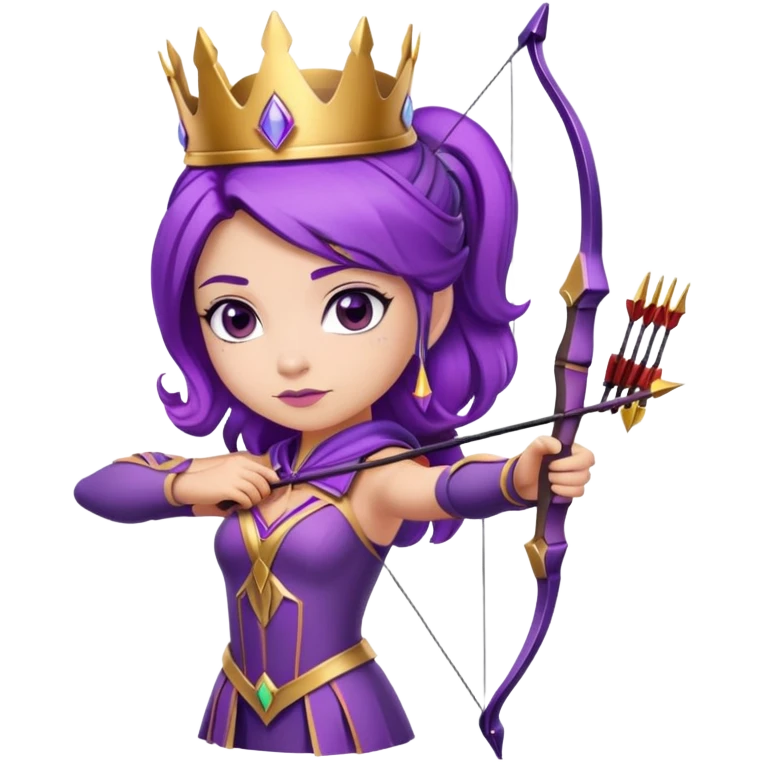 Archer Queen from Clash of Clans with purple hair, crown, bow and arrow, purple outfit emoji