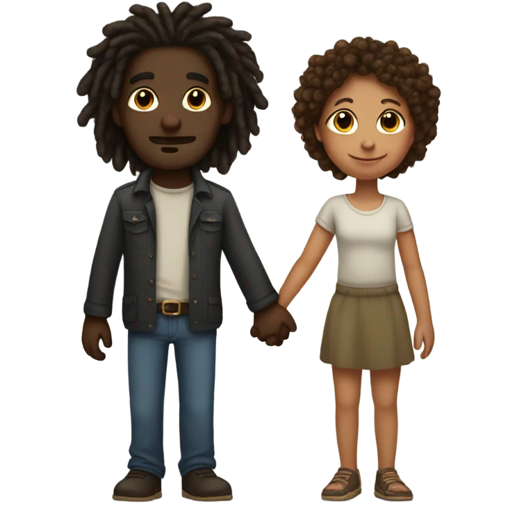 tall Darkskin man with dreads holding hands with a short curly haired brown girl  emoji