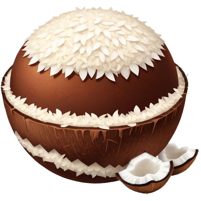 a dessert made with cocoa and it has a ball shape and it’s covered with coconut filings emoji