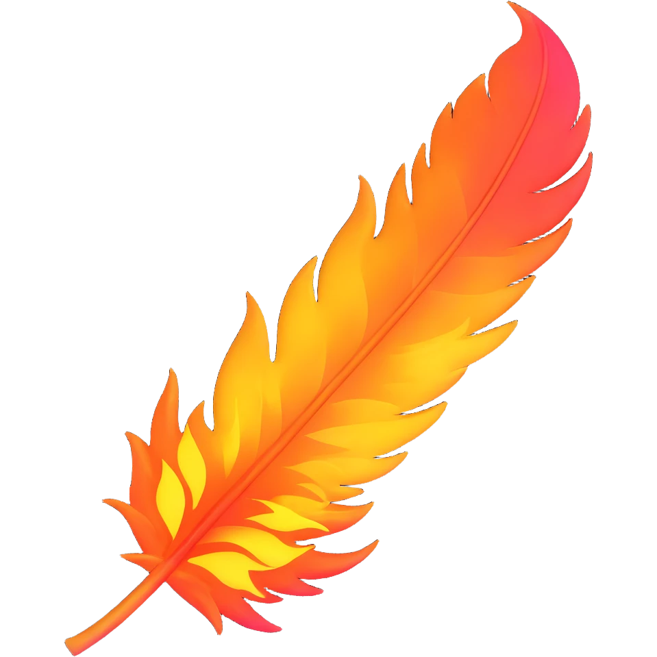 a phoenix feather burning, vibrant flames, magical energy, detailed emoji