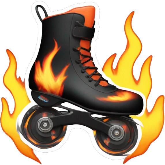 an inline rollerblade with fire in the wheels as they spin emoji