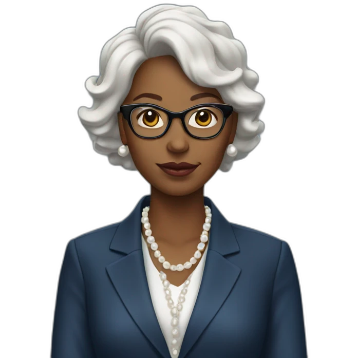 boss black woman, glasses, blue blazer jacket, pearl necklace emoji