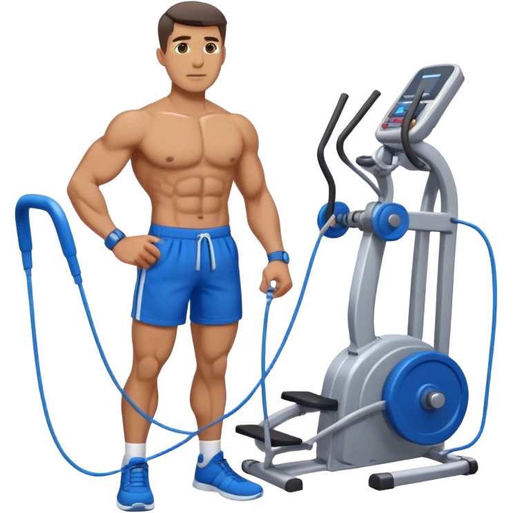 standing fit man with blue shorts cable-machine-exercise emoji