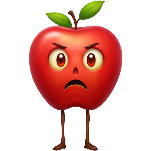 scary apple with a serious face and long legs emoji