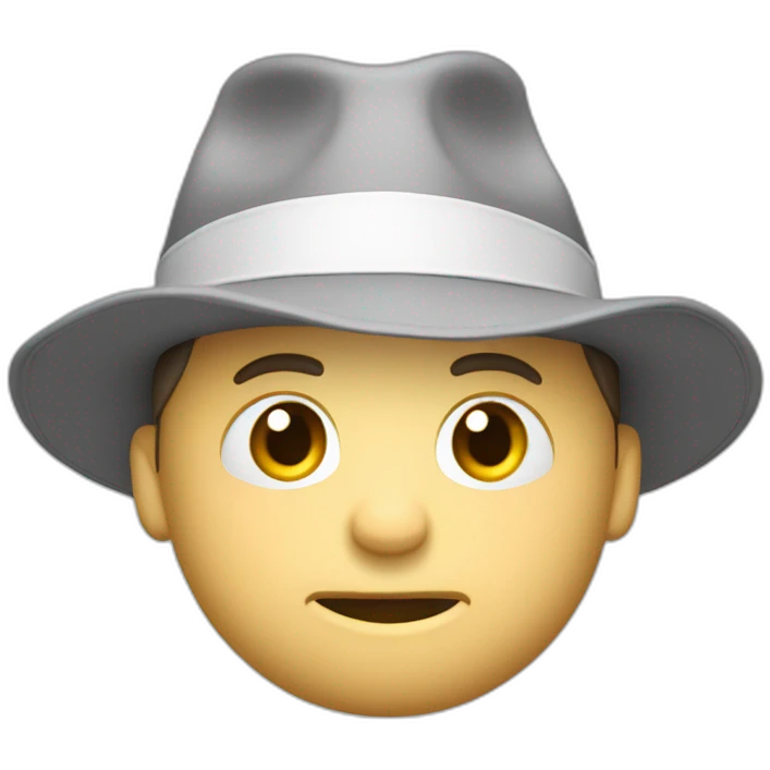 tim robinson wearing a grey fedora white shirt only looking scared and sad facing left - fabric attached to back of hat covering neck emoji