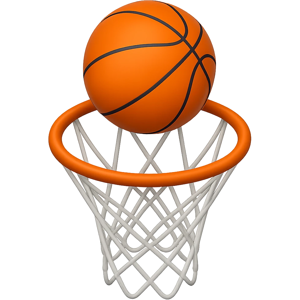 Change the perspective to be from the top of the key, with the basketball about a foot off the rim, in the style of apple emojis, keep the background transparent. emoji