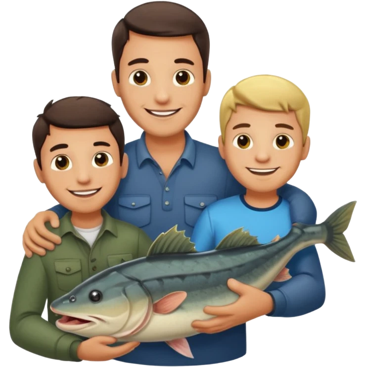 Father and son happy after catching a catfish emoji