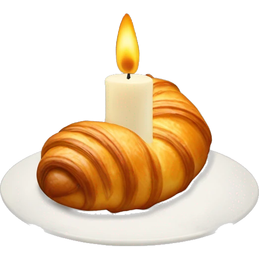 a candle in the shape of a croissant, felines sticking out of the croissant emoji