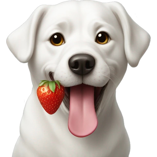 A white dog eating strawberry emoji