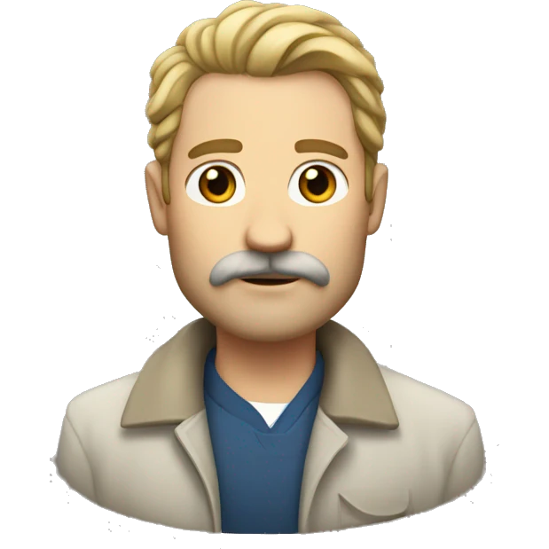 White man, straight hair with a small crest, mustache, and sparse beard emoji