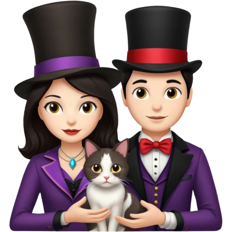 magician couple and their pet cat emoji