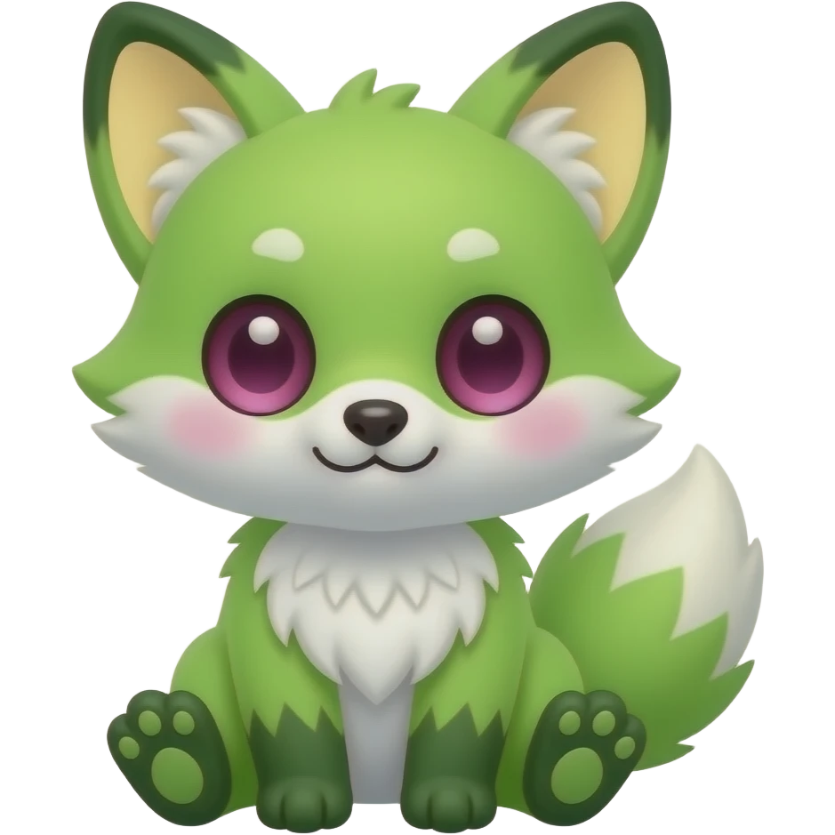 Cute chibi kawaii Neon-light-lime-green furry fox with white belly and white muzzle, dark-green paws, dark green ears, and magenta eyes, pastel-yellow-beige inside ears-Scapha emoji