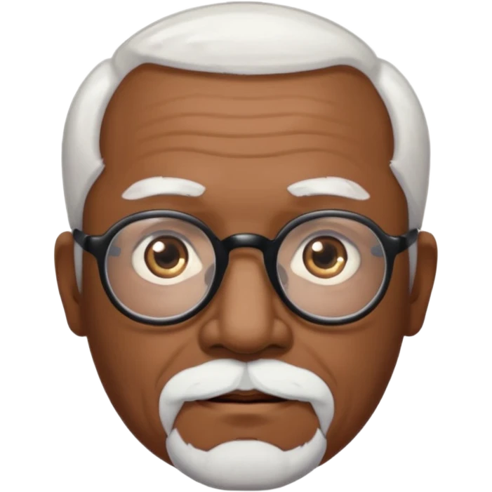 an elderly man with medium-dark skin tone, bald on top with short white hair at the sides, thick white eyebrows, large brown eyes, and wears black-framed glasses.
A small white beard emoji