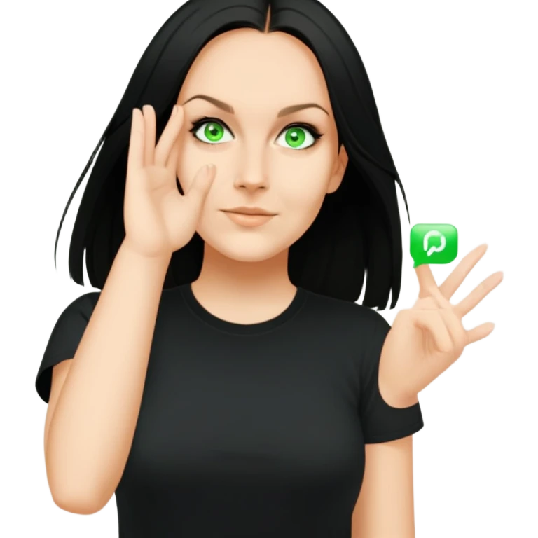 female, wearing black tshirt,  black hair emoji