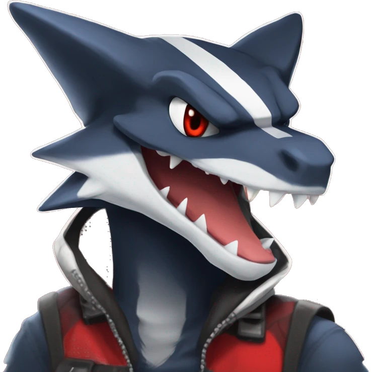 Black Cool Edgy Anthro Sharpedo-Sergal-Garchomp-Fakémon  with White and Red Edgy markings emoji