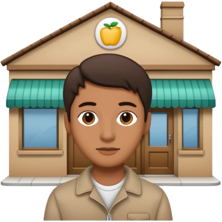 a single 2D line-drawn character + small shop emoji