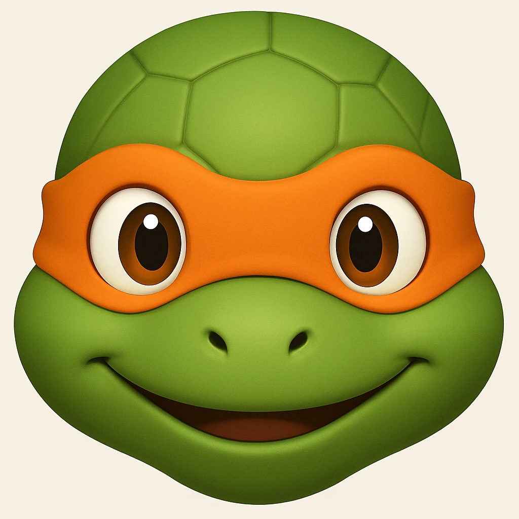 Donatello from Teenage Mutant Ninja Turtles, emoji style, head only, cute minimalistic style, with an orange bandana emoji