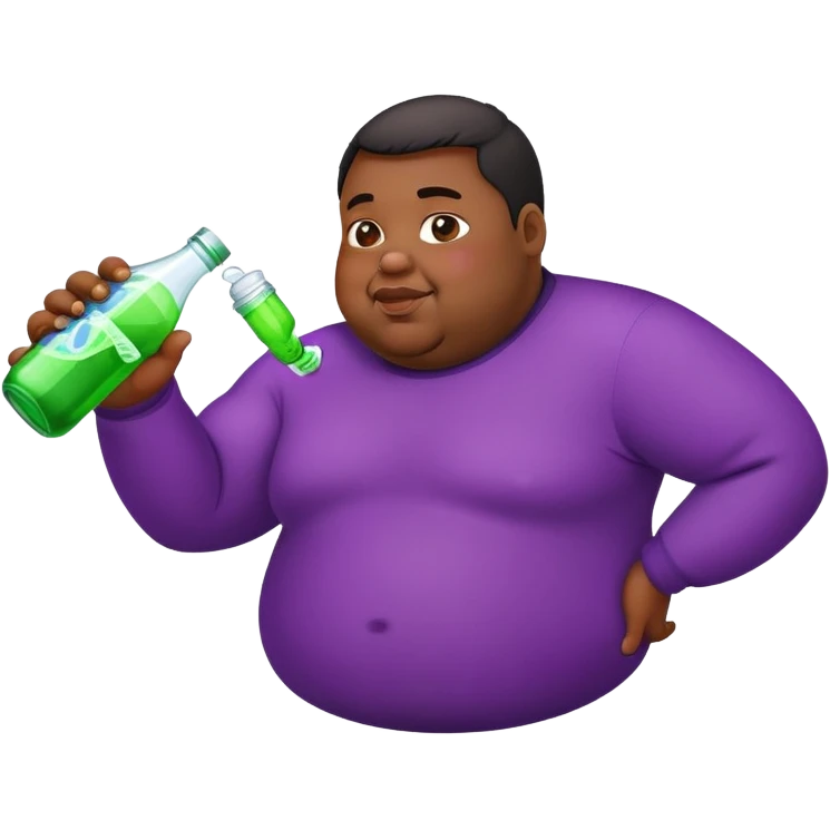 A fat black Pearson drinking a purple juice in a sprite bottle  emoji