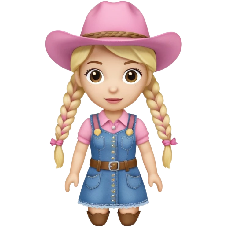 A soft plush cowgirl doll with a pink hat and blonde braids emoji