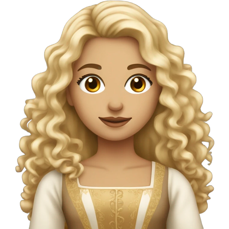 Pretty blonde woman with brown eyes, long curly hair, eyelashes, wearing Renaissance attire emoji