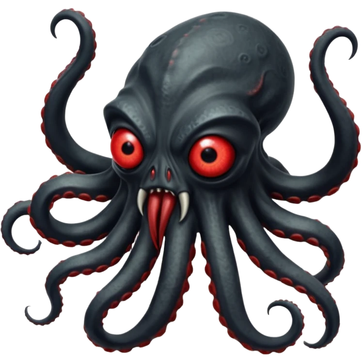 aggressive 8-tentacled black cyclops alien emoji, black body, one big evil red eye in the middle, attacking from a side angle, no arms or legs, match attached references emoji