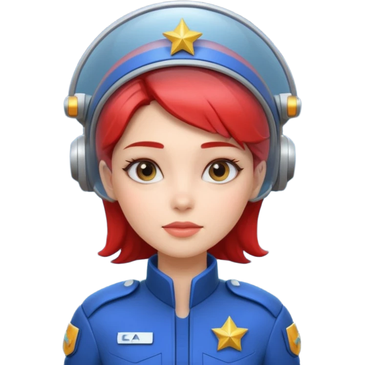 cute female spaceship captain portrait, head and shoulders only, futuristic uniform, captain badge, confident expression, 3D cartoon, mobile game icon style, clean background, no text, no watermark
 emoji