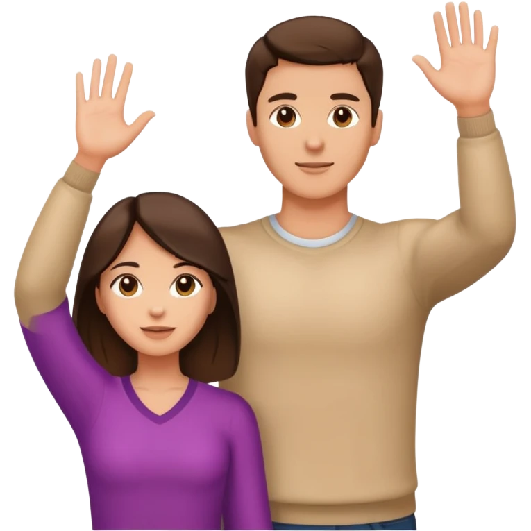 Good looking brunette couple with light tan skin, chest up view, standing close together emoji