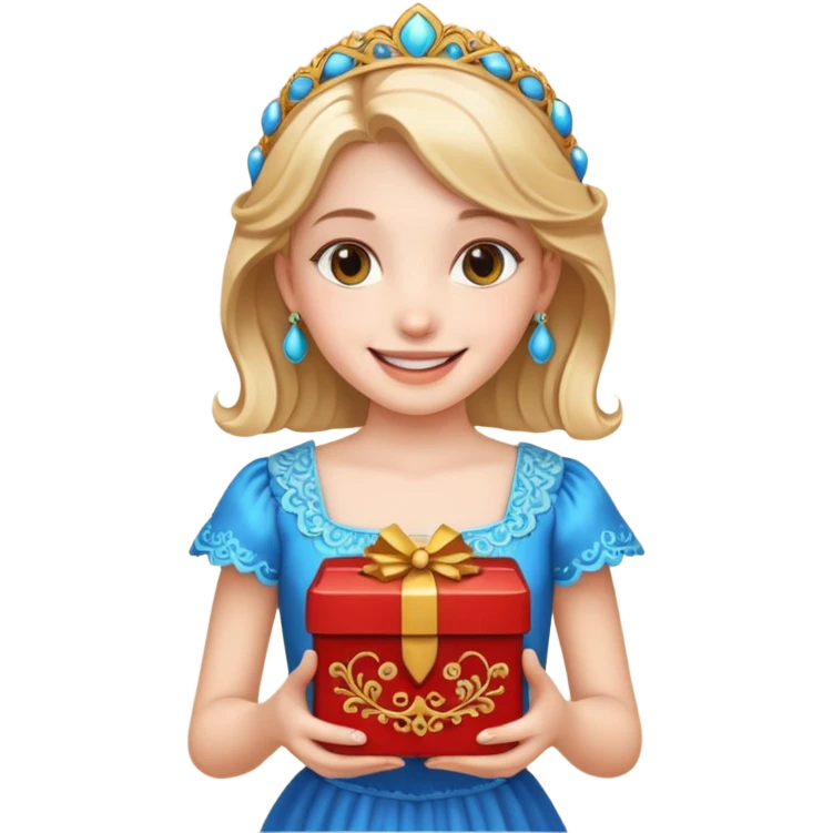 A smiling girl holding a beautiful box in her hand emoji