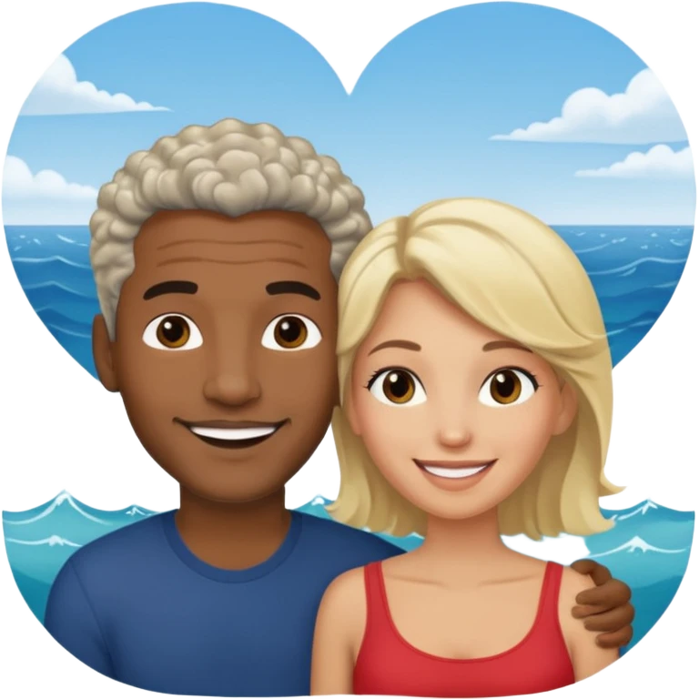 Black man salt n pepper hair smiling with blonde in love at ocean  emoji