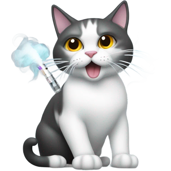 cat hitting a vape pen with smoke emoji