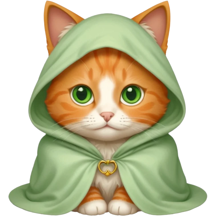 baby orange cat green eyes, in white cloak emoji