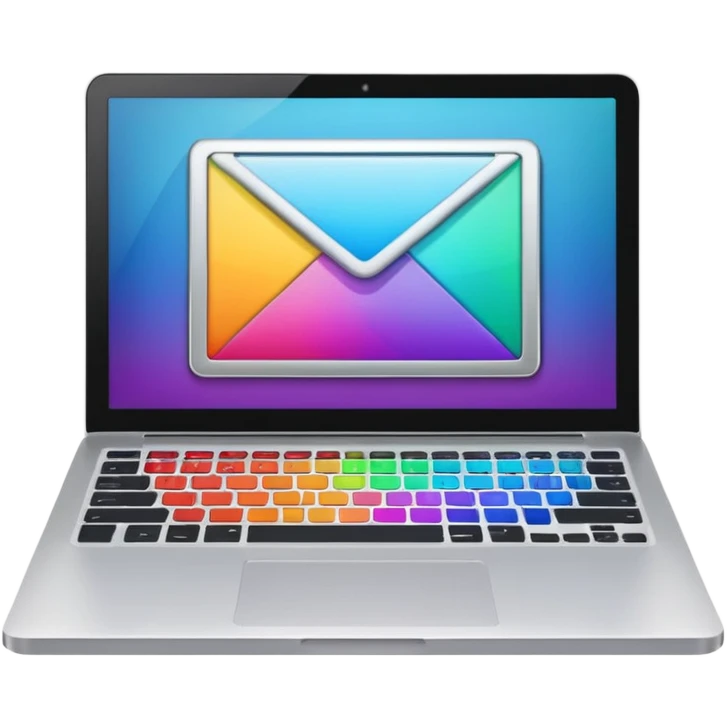 editing laptop, open, showing a colorful screen emoji