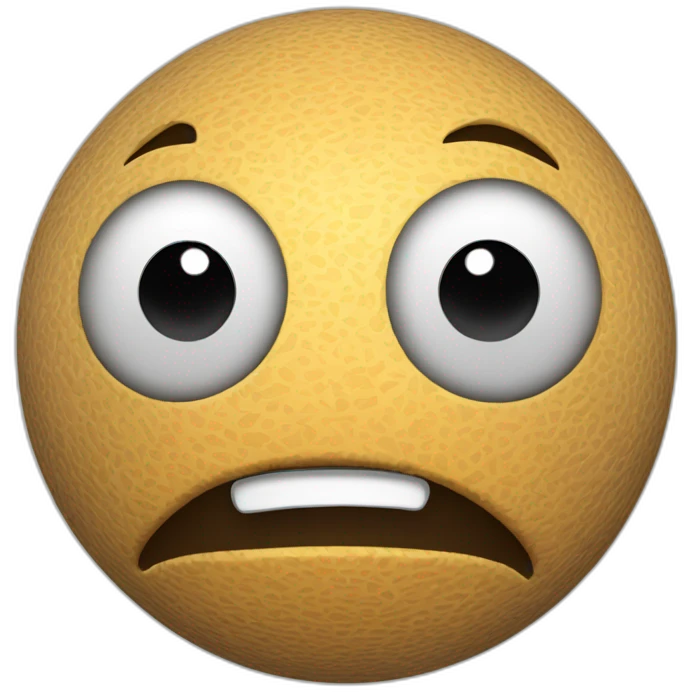 3d sphere with a cartoon grimacing skin texture with big thoughtful eyes emoji