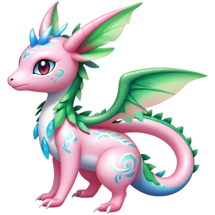 Shiny Exotic Cute Majestic Ethereal Sparkly Flygon-Sylveon-Shaymin-Meganium-Hybrid-Creature with white pattern-markings emoji